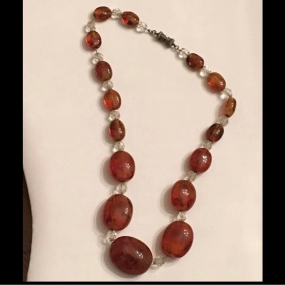 Vintage Art Glass Crystal Necklace. Strung on a silver chain.